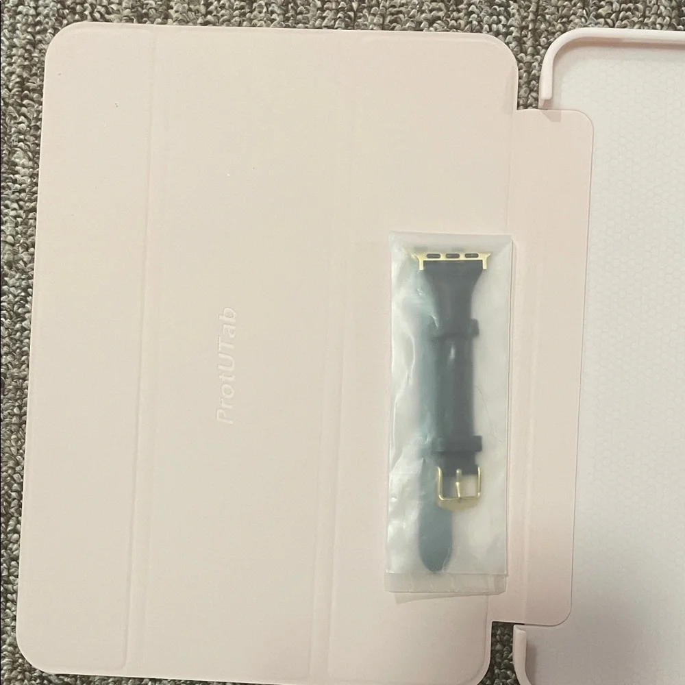 iPad 10th gen Baby Pink case w/ 40mm Gold Hardware Leather Apple Watch Strap